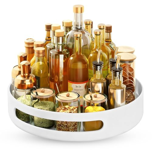 KATLKIU Lazy Susan especiero 30 cm de metal – 360° giratorio antideslizante, organizador para cocina, nevera y baño – Bandeja giratoria para especias, aceites y cosméticos (Blanco)