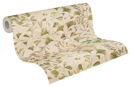 Livingwalls Anna D'Andrea Non-Woven Wallpaper Floral 10,05 m x 0,53 m - Cream, Green, Brown, White - Climbing Leaves Wallpaper - 782233