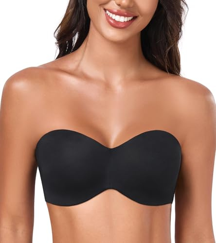 DotVol Women's Unpadded Seamless Anti-Slip Strapless Bandeau Plus Size Underwire Minimizer Bra(Black,36C)