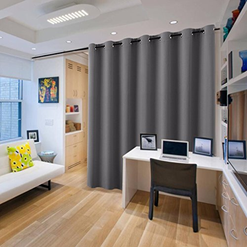 PONY DANCE Blackout Room Divider Curtain, Grey, W180 x L96 Inch, 1 Panel | Extra Wide Pencil Pleat Thermal Curtain for Window, Privacy & Noise Reducing Drape for Home, Bedroom & Living Room