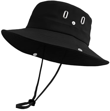 Zylioo Sombrero de sol L/XL 2XL para cabezas grandes, protección solar grande UPF50+ Safari Boonie Sombrero de senderismo con ala ancha, Negro , XXL