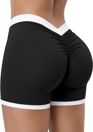 STARBILD Shorts Sportivi Donna Effetto Push Up Glutei - Pantaloncini Corti Fitness Vita Alta per Palestra Yoga - Hotpants Sexy Solleva Glutei Estate, Sagoma a V - Nero Assoluto M