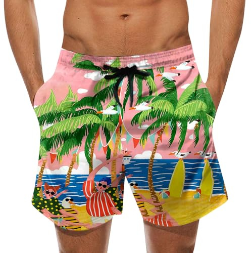 Generico Costume Piscina Uomo Pantaloncini Hawaiana Estiva Boxer Mare Surf Nuoto Asciugatura Veloce Costumi da Bagno con Taschino E Coulisse Trunks Blu XL