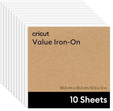 Cricut HTV Heat Transfer Vinyl Sheets | Pack of 10 | 30.5 cm × 30.5 cm | White | Iron-On HTV Vinyl Sheets for Fabric, Perfect for Custom T-Shirts & DIY Clothing