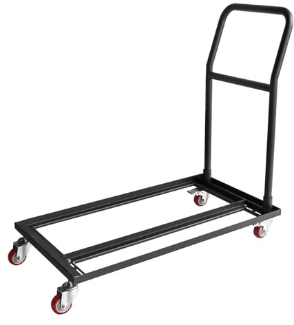 Folding Chair Dolly, L-Shaped Steel Foldable Storage Cart, 2 Swivel Casters with Brakes & 2 Fixed Straight Casters, for Commercial Home Kitchen Folding Chairs Transport