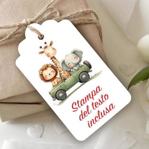 Mr Pubblicità - n. 60 Tag - Bigliettini Bomboniera Stampa inclusa Battesimo, Nascita, Compleanno - – Cartellini -Etichette - tag per bomboniere personalizzabili - Segnaposto