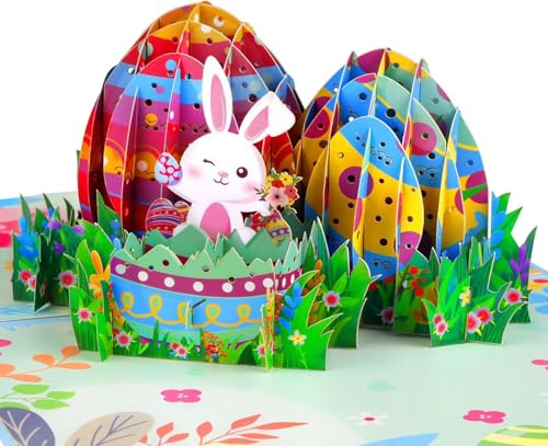 Lysjoy Biglietti Auguri Pasqua, Biglietto Pasquale 3D, 3D Pop Up Carte di Pasqua con Coniglietti, Biglietto di Pasquas con Busta, Regali per Genitori, Partner e Amici (A)