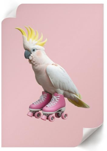 Lienzo Decorativo 29,7x42 cm | Tamaño A3 | Un loro sobre patines