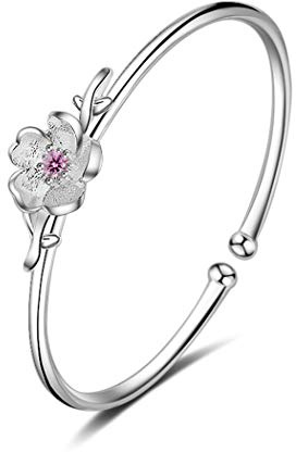 925 Sterling Silver Cherry Blossom Bracelet for Women Girls Charm Sakura Flower Chain Bracelet Gift Summer Jewelry