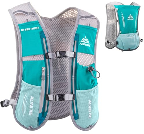 Azarxis Zaino Idratazione 5L Ultraleggero per Uomo e Donna, Zaino da Corsa Traspirante per Trail Running MTB e Maratona (A - Menta Cielo - Senza Borraccia)