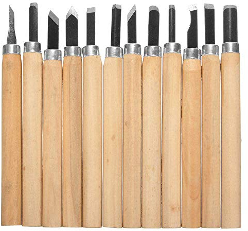 Gasea 12 Set Cinceles Cuchillo de Talla de Madera a Mano Herramientas, Cuchillo de Trinchar Hecho a Mano para DIY Mango de Madera de Herramientas Wax Carving