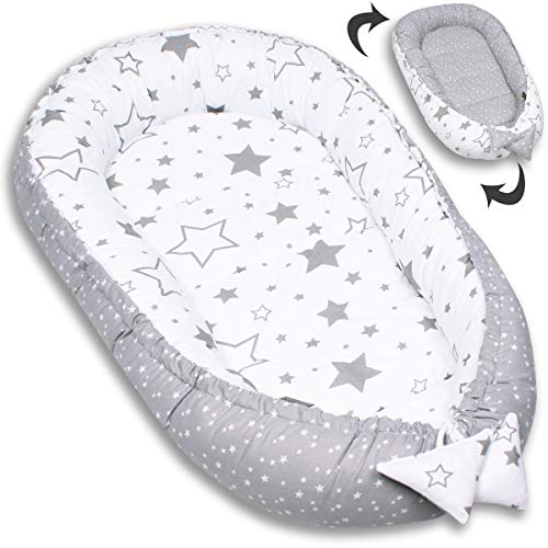 PaLulli Babynest Babynestchen 50x90 cm Babykokon, 2seitig, 100% Baumwolle, Nestchen für Babybett, Kuschelnest, Kissen, Reisebett für Baby und Säuglinge (Sterne A)