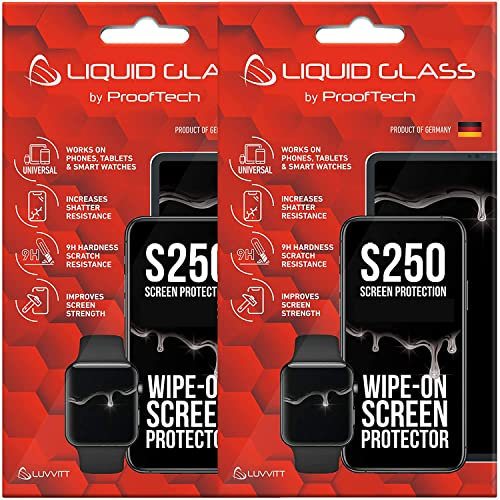 ProofTech 2 Pack Liquid Glass Screen Protector with $250 Screen Protection (each) for All Smartphones Tablets and Watches - Universal Fit