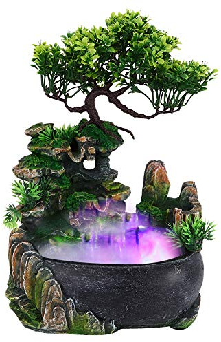 Luftbefeuchter Wasserfall Desktop Brunnen Dekor, Mini Indoor Steingarten Wasser Dekoration, Zimmerbrunnen Mit Beleuchtung (EU-Stecker 220V)