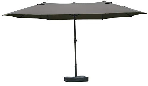Outsunny Parasol de jardin exterieur parasol double rectangulaire 4,6L x 2,7l x 2,4H m avec ouverture fermeture manivelle, sacs de lestage et base inclus, pour balcon, piscine, gris