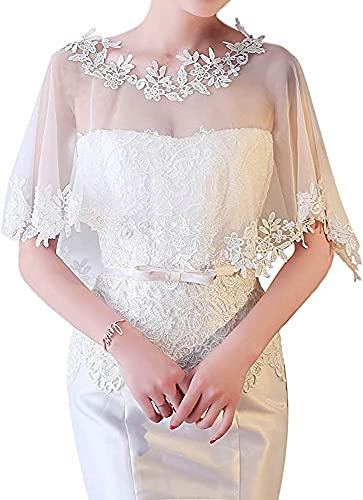 Women's Wedding Jackets Lace Bridal Bolero Shawl Tulle Cape for Bride Bridesmaid Wrap Shrug (One Size, Lace Ivory)