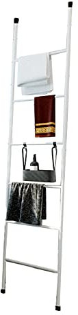 SJASD Escalera para Toallas de Metal,6 Barras Toallero de pie Estante Soporte Perchero Escalera Toallero para Baño,Toallero de Pared,Baños complementos,Blanco
