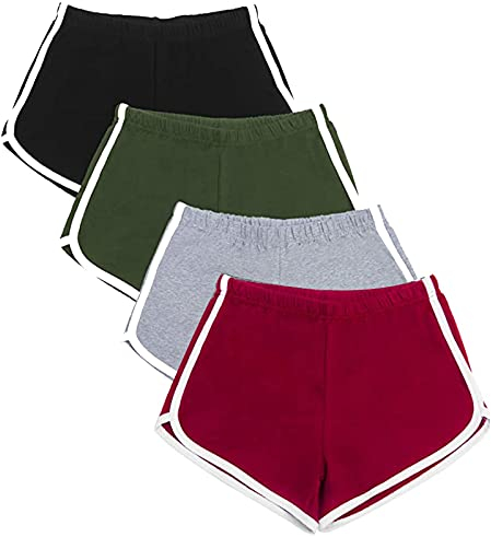 WEBGGER 4er-Pack Damen Baumwolle Yoga Tanz Kurze Hosen Sport Shorts Sommer sportlich Radfahren Wandern Sport Shorts (DE/NL/SE/PL, Numerisch, 40, Regular, Regular)