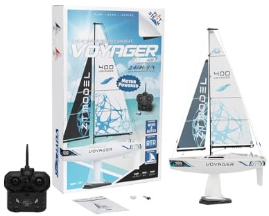 PLAYSTEAM Voyager 400 2.4GHz RC Motor Powered Sailboat in Blue - 26 Tall