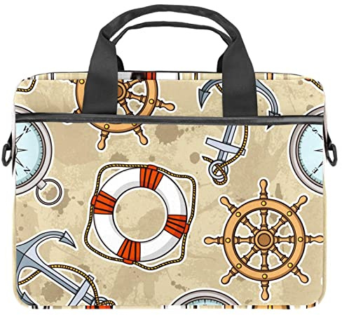 Nautisk ankare roder kompass livboj laptop axel messengerväska crossbody portfölj messengerfodral för 13 13,3 14,5 tum laptop surfplatta skyddande tygväska fodral, flerfärgad, 11x14.5x1.2in /28x36.8x3 cm