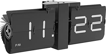 LOYALHEARTDY Flipping Out Wall and Tabletop Flip Clock, Black Digital Quartz Flip Desk Clock Battery Operated Digital Display, Retro Style Classic Mechanical Flip Desk Shelf Clock Home & Office Decor