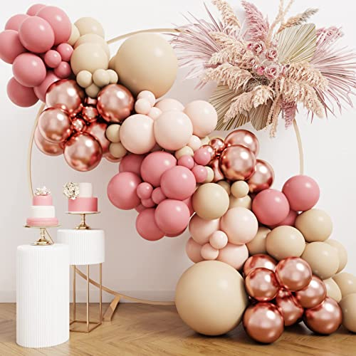 Luftballon Girlande Rosa, Ballon Girlande mit Luftballons Rosa, Zartorange, Sand Weiße und Rosegold, Luftballons Rose für Geburtstagsdeko, Hochzeitsdeko, Babyparty, Baby Shower, Verlobung Deko