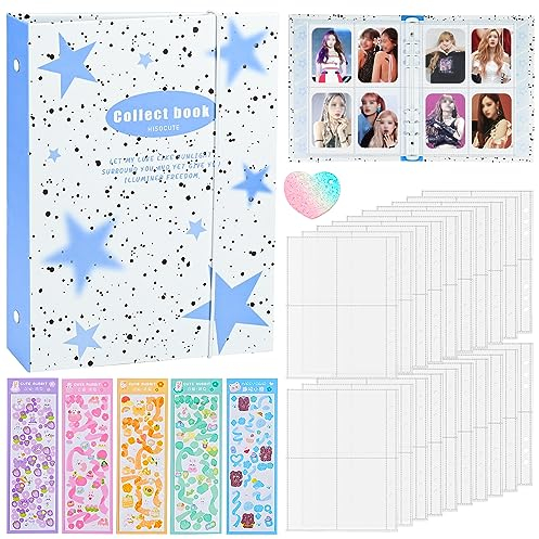 A5 Binder Fotokartenalbum, 3 Zoll Kpop Fotoalbum Halter mit 20 Blätter 4 Fächer Fotosichthüllen(160Taschen), Durchsichtige Schutzhülle, 5 Bunte Aufkleber, 6 Ringbuch Photocard Binder Kpop