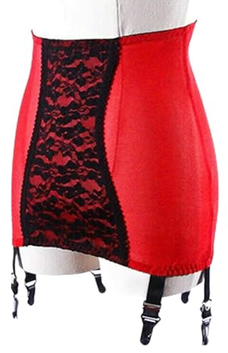VOIV Womens High Waist Garter Belt Lace Sheer Mini Skirts 6 Straps Clips Suspenders Girdle Waist Black Waist Shaper