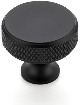 Ravinte 25 Pack Round Matte Black Knobs Knurled Single Hole Pulls Solid Black Kitchen Cabinet Hardware Handles for Drawers