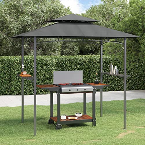 Grillpaviljong med sidohyllor, CIADAZ festtält, trädgårdspaviljong, hopfällbar paviljong, festtält, trädgård, popup gazebo, bröllopstält, antracit 240 x 150 x 243 cm stål