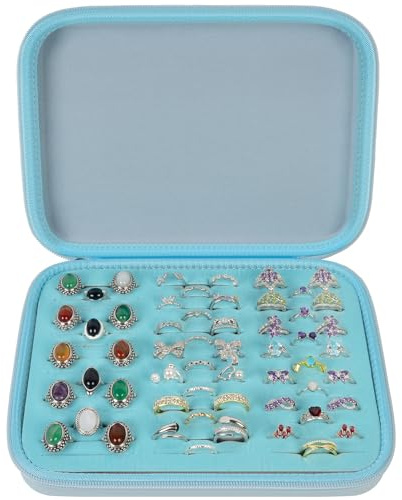 GWCASE Ring Organizer Box 42-Slot Hard Shell Case Holds 50+ Pcs, Blue