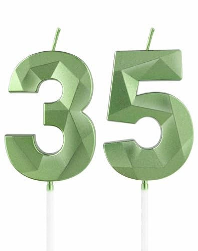 mciskin Green 35th Birthday Candles, 3D Number 35 Candles for Cake, Women Men 35th Birthday Decorations,Sage Green Candle Cake Topper Decorations for Birthday Party Weddings Anniversary Supplies