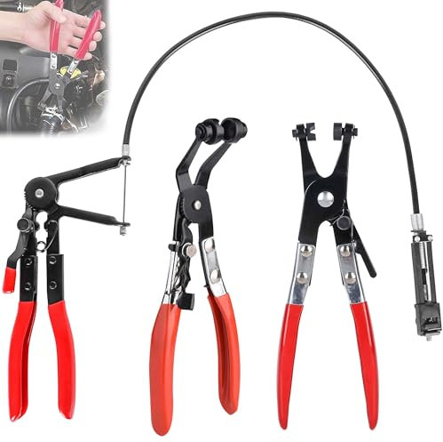 Lot de 3 pinces à colliers de serrage avec col droit, fonction de verrouillage à cliquet, kit d'outils pour réparation automobile (3)