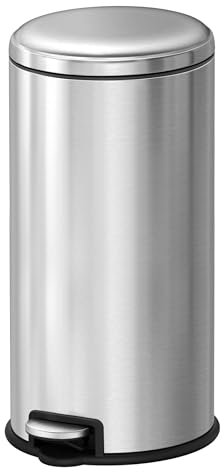 EKO Poubelle Cuisine Serene 30L avec Pédale | Rectangulaire Acier Inox Anti-Traces | Fermeture Ralentie Silencieuse | Salle Bain
