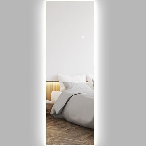 HOMCOM Grand Miroir Mural 120 x 40 cm avec éclairage LED Miroir Pleine Longueur rectangulaire sans carde, Anti-déflagrante, intensité Variable, 3 Couleurs d'éclairage, pour Salon Chambre, Transparent