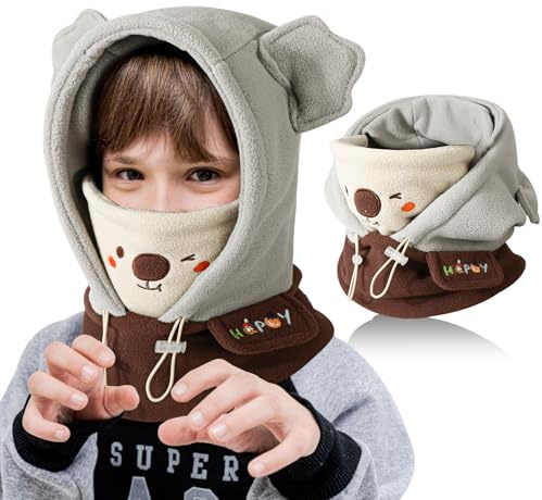 TAGVO Passamontagna in Pile Termico Invernale per Bambini 4-12 Anni, Multifunzionale Antivento Cappelli Berretto Scaldacollo in Pile, Cappello con Regolabile Coulisse per Sci Ciclismo Sport all'aperto