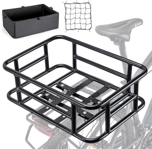 OPULENTHOME Cykelkorg bak, cykelkorg barn, tillverkad av högkvalitativt aluminium, cykellåda med tjockt foder, bagagenät, med monteringstillbehör