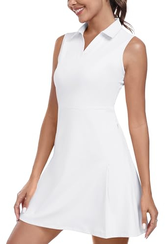 MoFiz Femme Robe de Tennis sans Manches avec Shorts Été Sport Respirant Golf Polo Dress Col V avec Poches Zippées