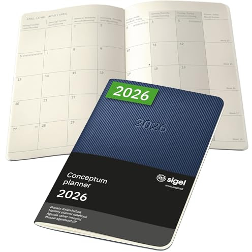 SIGEL C2687 Monthly planner notebook Conceptum 2026-1 year - approx. A6 - dark blue - 2 pages = 1 month - softcover - 80 gsm - 64 p. - PEFC-certified