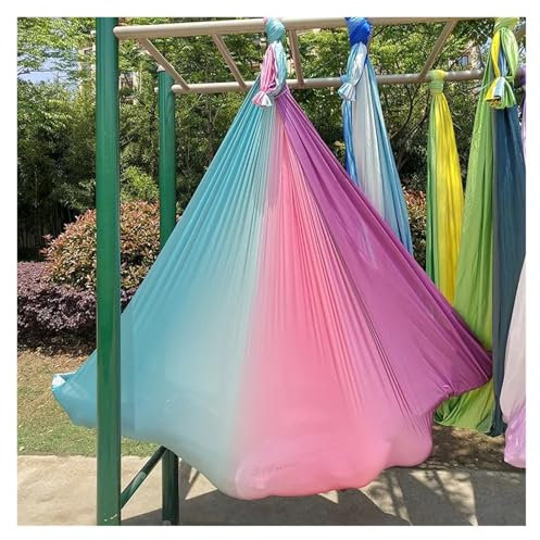 Aerial yoga hängmatta tonad färg yoga flygande hängmatta gunga antenn-yoga hängmatta silkestyg endast eller karbinhake och tusensköna kedja (5 m x 2,8 m) (lila blå rosa)