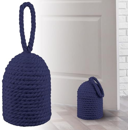 MorningRo Decorative Door Stop Rope Door Stop with Handle 4.72 ''d x 11.42''h 5.4lb Heavy Weight Stoppers for Window Wedge Bookend Home Wedge to Keep Open(Navy Blue,1 Pcs)