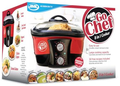 JML Go Chef Multi Cooker - 5L 8 in 1 Electric Slow Cooker Pot, Roast, Slow Cook, Steam, Poach, Fry, Boil, Bake and Fondue - Easy to Use, Non Stick - Great Rice Cooker and Deep Fat Fryer