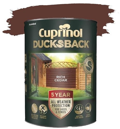 DUAYRA Ducksback Fence Paint 5L | All Weather Protection Paints | Outdoor Sheds Fence Wood Treatment | Low VOC - 10m²/L Coverage | Quick Drying Waterproof | Non Drip, Wex-Enriched | (Rich Cedar)