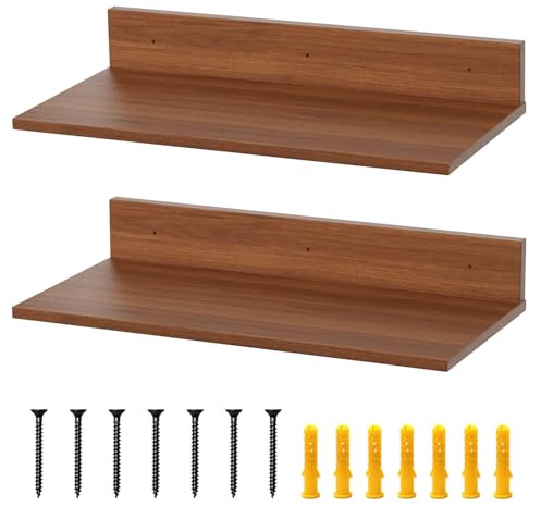 GOFOWRK Floating Shelves for Wall, Wall Shelves Wall Mounted Wood Shelves Book Shelves for Bathroom, Bedroom, Living Room, Kitchen Storage and More(2 Pack, 43 x 21 cm)