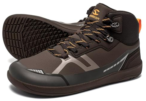 HOBIBEAR Barefoot Minimalist Shoes Womens Mens | Zero Drop | Ankle High Waterproof Wide Width Hiking Boots Outdoor Lightweight Trekking Trails Sneakers Brown