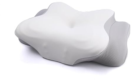 AmzHandler Memory Foam Cervical Pillow for Neck Pain Relief – Orthopaedic Ergonomic Neck Support Pillow for Side, Back & Stomach Sleepers – Cooling Ice Silk Cover (Washable), White Gray