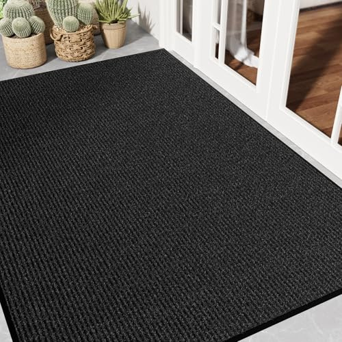 EZ2LIVE Front Door Mat 4' x 6', Low Profile Welcome Mat, Non-Slip Door Mat Outside Entrance, Resist Dirt Outdoor Mats, Heavy Duty Commercial Floor Mat for Entryway Indoor Outdoor, Black 1-Pack