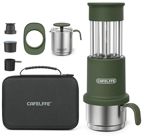 Tomvorks Portable for Capsules and Ground Coffee with 10-15 Bar Pressure Control Ideal for Home Use and Travel Material Stainless Steel (Green)