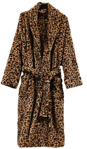 MKLQLS Bata de Baño Franela con Estampado de Leopardo para Pareja Unisex - Cómoda y Cálida Bata con Cuello Chal - Albornoces de Invierno de Felpa Esponjosa - Camisón Supersuave de Leopardo M
