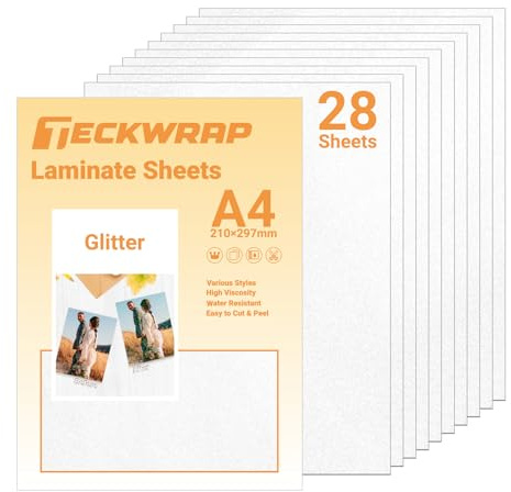 TECKWRAP Self Adhesive Laminating Sheets for Sticker Paper A4 28pcs,Glitter